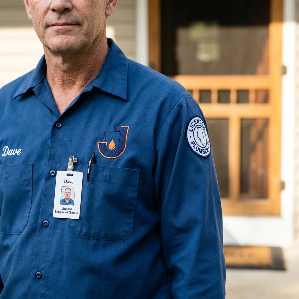Licensed plumber showing ID badge in Leesburg, OH