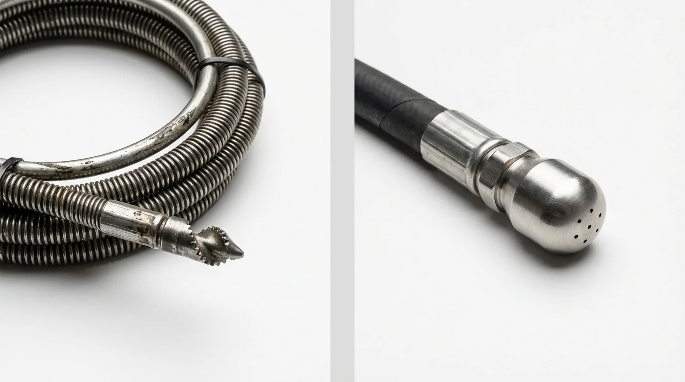 Drain snake cable and hydro jetting nozzle used for drain cleaning in Leesburg, OH